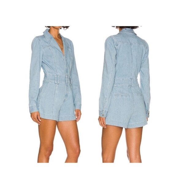 PAIGE Women's Meg Long Sleeve Romper Songbird NWT Denim Jumpsuit Shorts 2 A1 - Picture 5 of 15